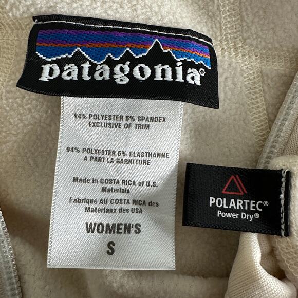 Patagonia Hoodie Sweatshirt Small Beige Polartec Power Dry Fleece Lined Jacket - Picture 7 of 9